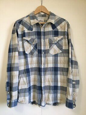 Distillery 100% Plaid Pearl Snap Front Shirt Unisex Western Bohemian